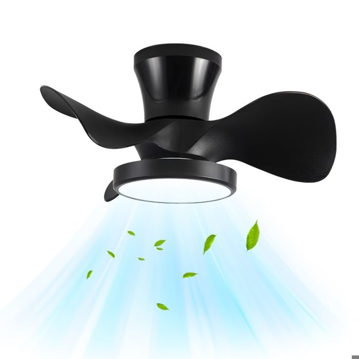 Ventilateur de salon et salle à manger avec lumière réglable en couleur et intensité lumineuse - ultra silencieux été/hiver noir