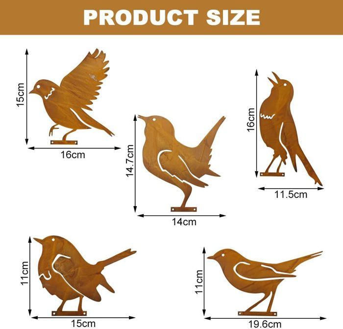 Blümelhuber - Piquet De Jardin En Metal Rouillé En Forme Oiseau Decoratif - Deco Jardin - Sculptures Et Statues De Jardin - Decoration Exterieur Jardin Balcon Ou Terrasse