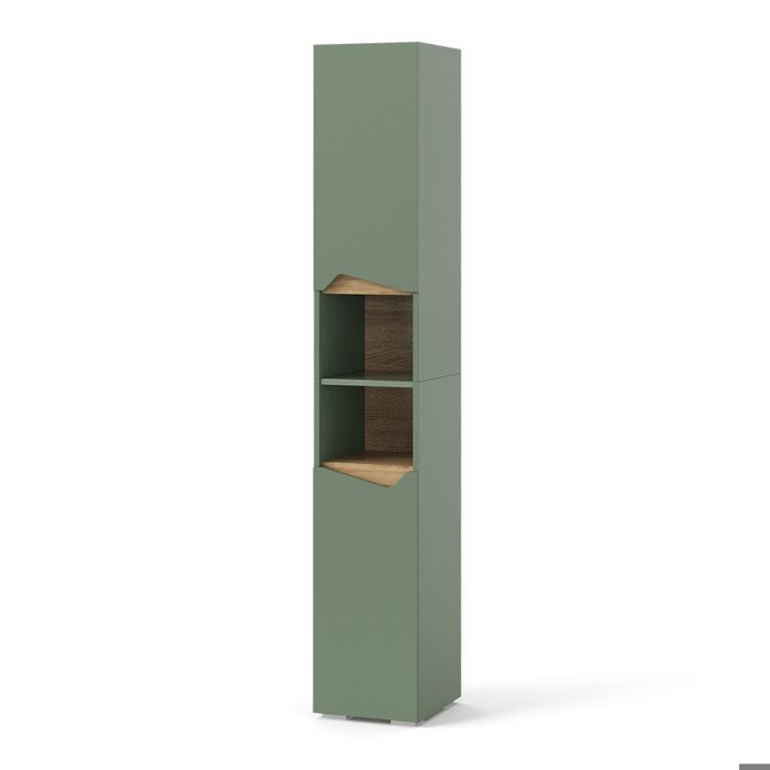 Armoire de salle de bain Marelle 30x180cm avec portes et compartiments ouverts Vert/Chêne Artisan Vicco 54401 Armoire de salle de bain Marelle 30x180cm avec portes et compartiments ouverts Vert/Chêne Artisan Vicco 54401