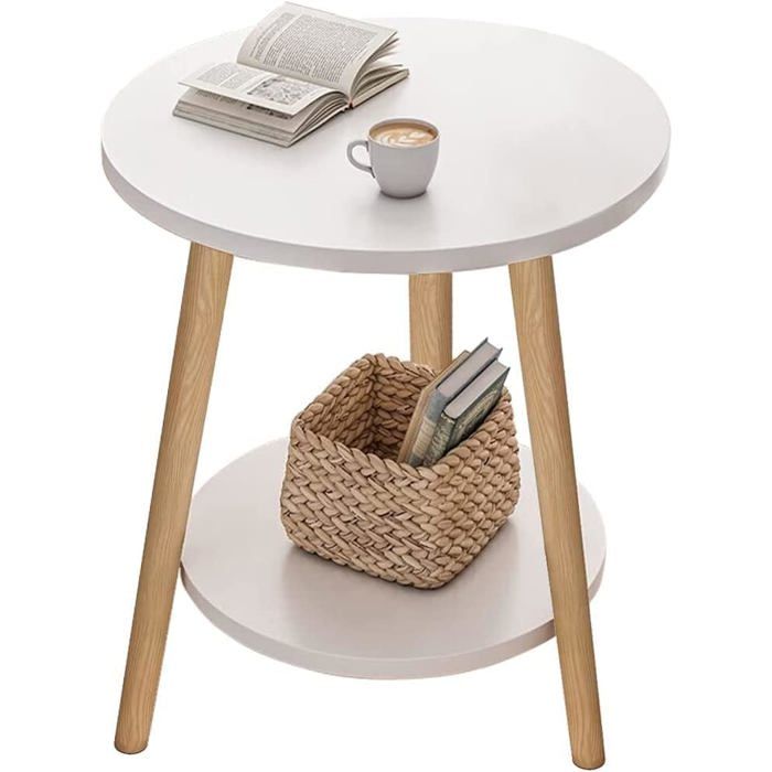 Table D'appoint Ronde à 2 Niveaux Blanc – Avec Rangement – Table Basse, Chevet Ou Latérale Pour Salon, Chambre