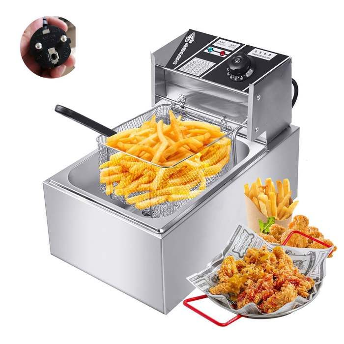 Friteuse électrique domestique 2500 W avec panier, 6 L, en acier — free download