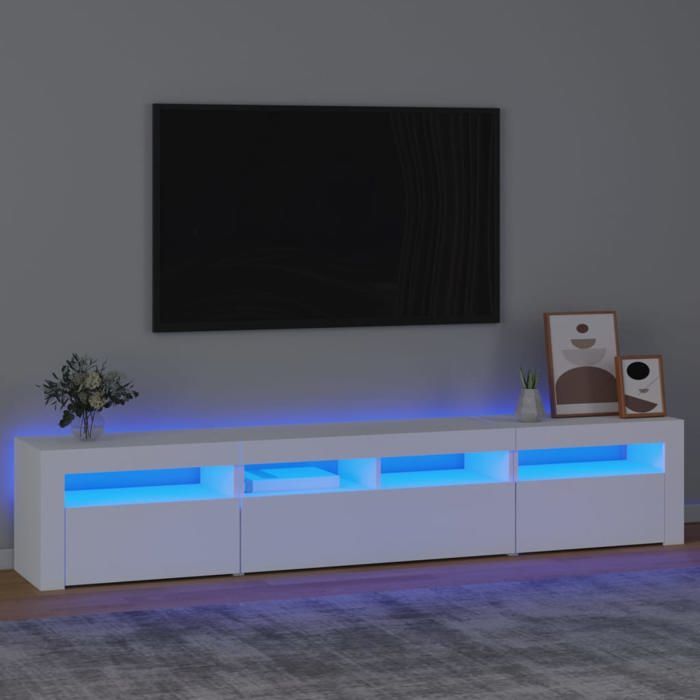 (Blanc)Meuble TV - SIGNOR - Table Télévision en bois avec lumières LED Blanc 210x35x40 cm 321324