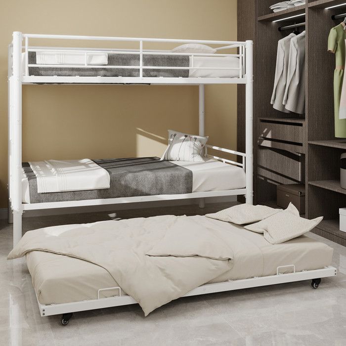 Lit Superposé Enfant 90 x 200 cm a Robuste Et Stable - Silencieux - Lit 2 Personnes avec Barrière de Sécurité - Blanc