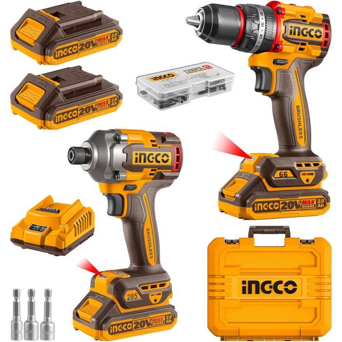 Kit Combiné RIDGID 18V Sans Balais – Perceuse/visseuse + Visseuse à Chocs, Sous-compact, 2 Batteries Li-ion