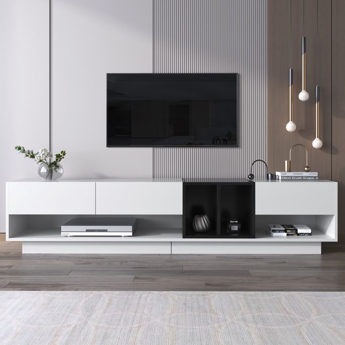 Banc TV 190 cm Blanc et Noir avec 3 Tiroirs et 2 Compartiments – Meuble TV Design Contemporain et Élégant Banc TV 190 cm Blanc et Noir avec 3 Tiroirs et 2 Compartiments – Meuble TV Design Contemporain et Élégant