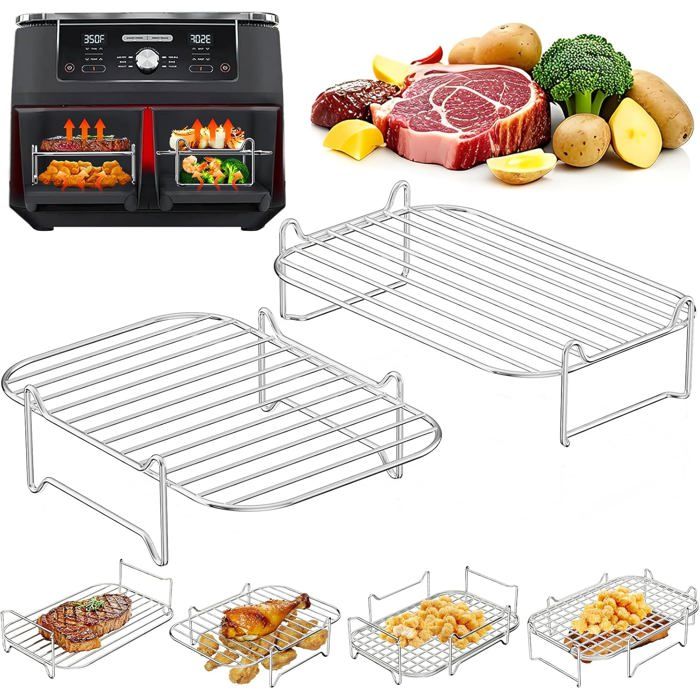 Grille Vapeur pour Friteuse à Air, Accessoires pour Friteuse à Air, Gril Multifonction Double Couche Compatible Avec les Accessoires en Acier Inoxydable Af300eu/af400eu 304 Avec Clips Anti-brûlure