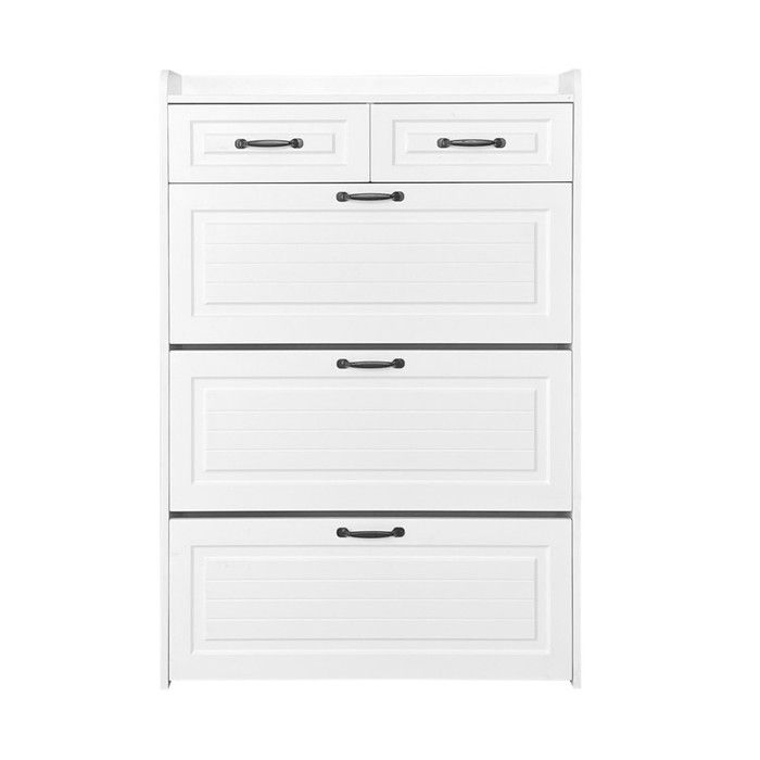 Armoire à chaussures composée de trois grands rabats et de deux tiroirs armoire à chaussures en bois L80/P23.5 / H131 cm - blanc