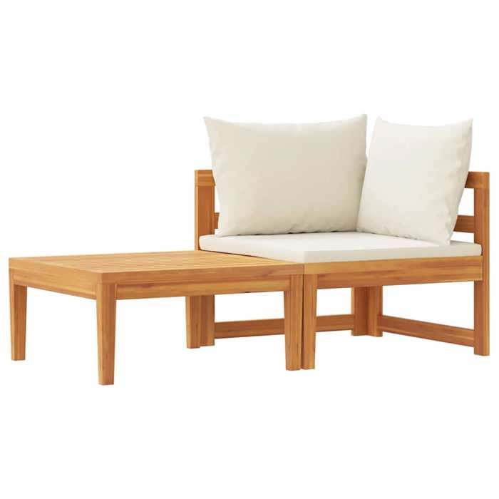 SALE 2026Canapé fixe/Sofa de jardin Blanc - Salon de jardin 2 pcs avec coussins blanc crème Bois dacacia - 66x66x60cm 19.8 Kg 355