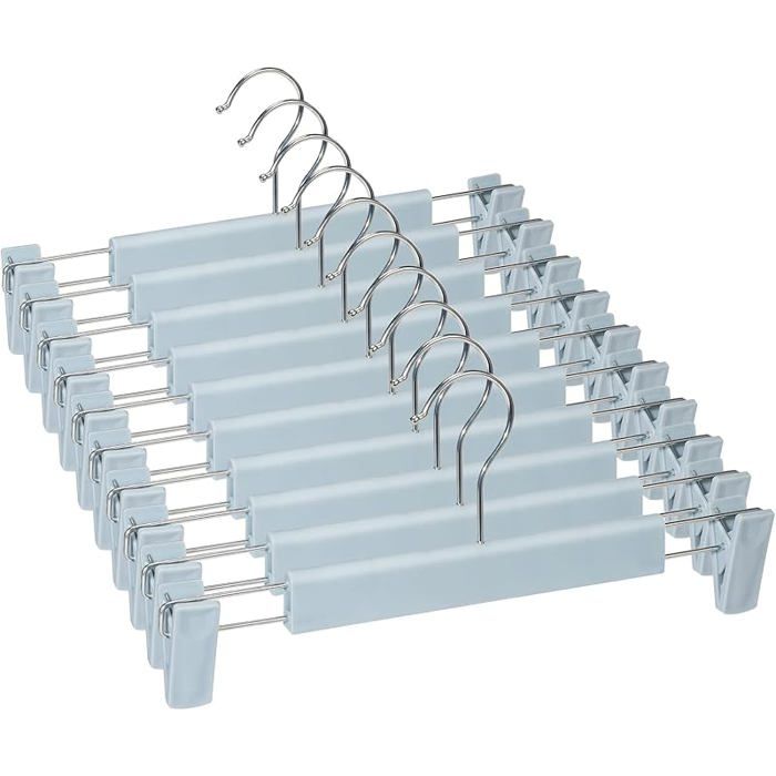 Lot de 10 Cintres Porte-Jupes Cintres pour Pantalon avec 2 Pinces antidérapants et réglables pour Pantalons Très Ble PORTE-PANTALON