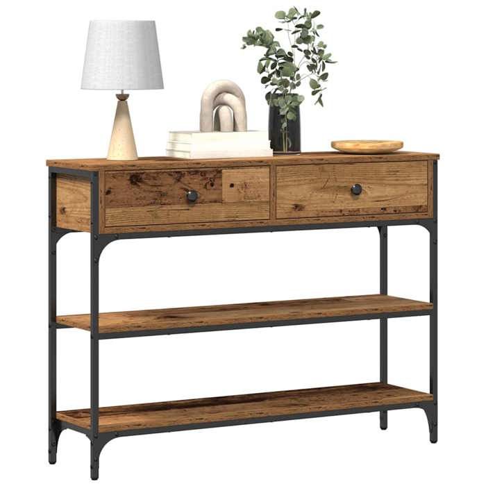 （Marron）1xTable console - Meuble intérieur - Bois ancien 100x25x75 cm Bois dingénierie - Meuble Couloir sfj71994113