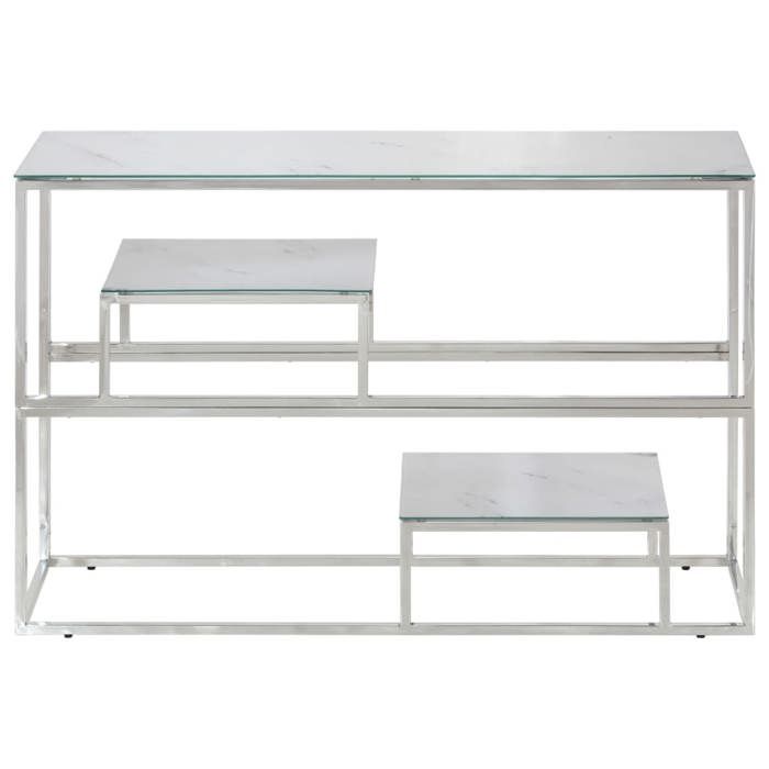 Console Meuble - Argent - Table d’Entrée - argenté acier inoxydable et verre trempé 110x35x70 cm T8852