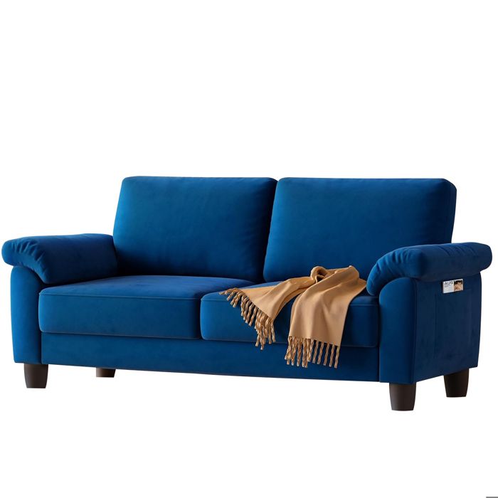 Canapé 3 Places en Velours Contemporain Fauteuil Scandinave avec 2 Dossier 178x76x87cmBleu