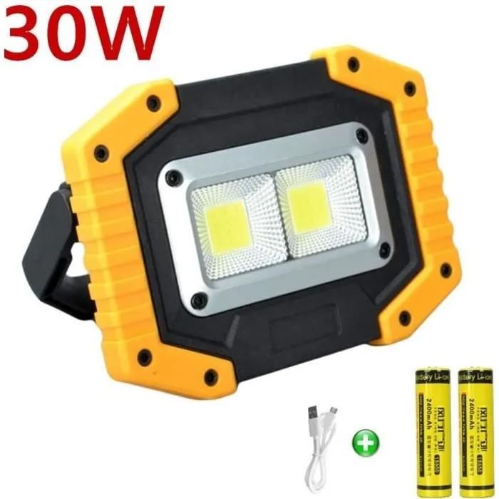 Projecteur de Chantier LED 30W LED Projecteur led Rechargeable en avec USB étanches pour le Camping en Plein Air