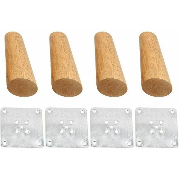 Pieds de meubles - Bois massif hévéa Hauteur 15 cm - Canapé lit table TV - Lot de 4