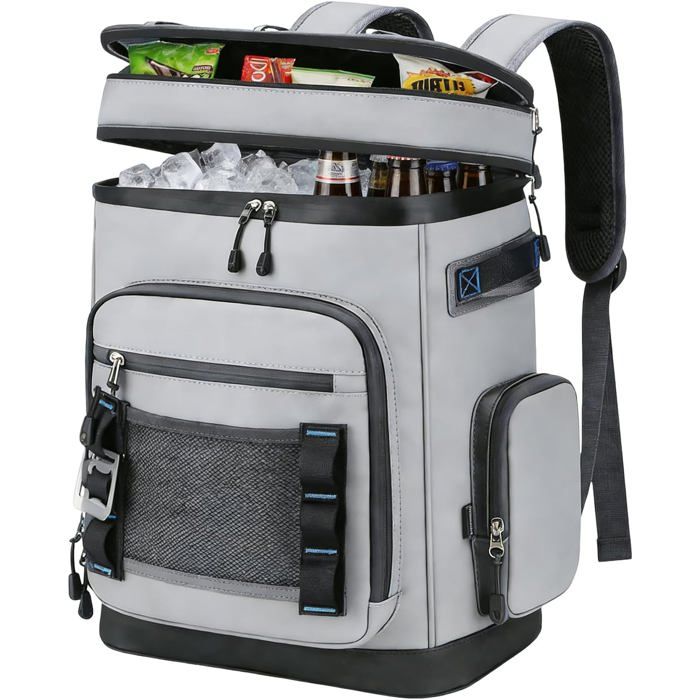 Sac à dos isotherme capacité 30 litres seau à glace pour pique-nique 31 x 20 x 45 cm - Gris