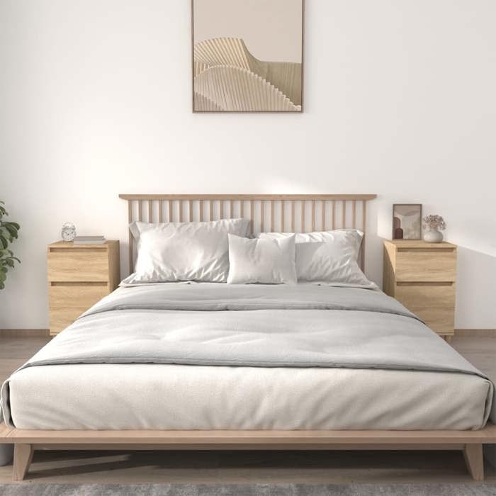 Lot de 2 Armoires de chevet intemporel - vidaxl - Table de lit - bois dingénierie et bois deucalyptus - chêne sonoma - 40 x 35 x 7