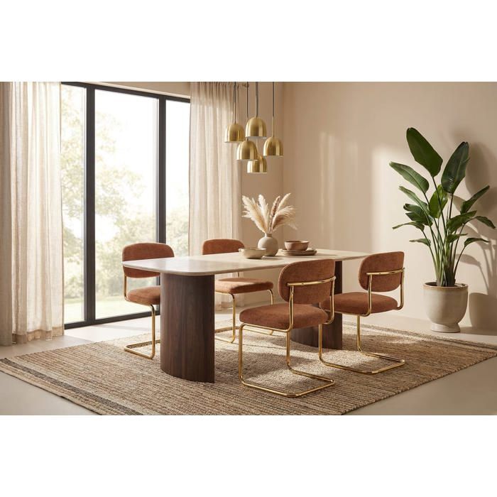 Lot de 4 chaises salle à manger tissu terracotta pied doré - ARC