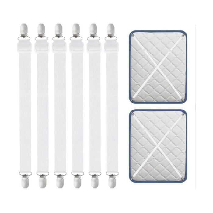 Fixateur de draps - Set de 6 pièces - Régulage de 50 à 230 cm - Fixe les draps matelas et planche à repasser DRAP HOUSSE