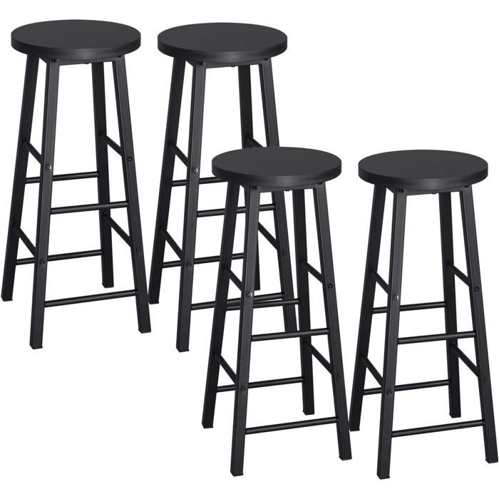 Lot de 4 tabourets de bar - structure acier noir repose-pieds - assise MDF style industriel pour cuisine