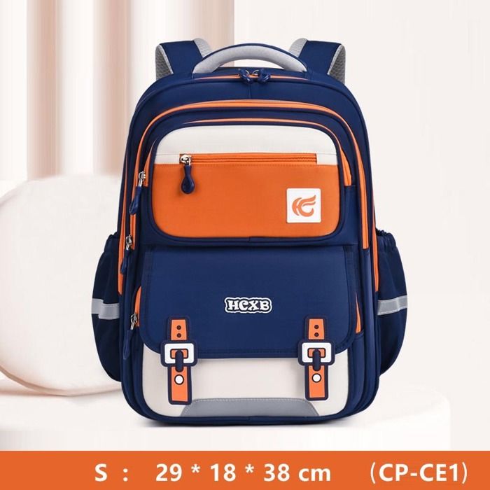 Cartable Garçon Fille Primaire Tissu Oxford Imperméable Sac à Dos Scolaire Pour Enfants CP CE1 Léger Multi-poches - S - Bleu/Orange