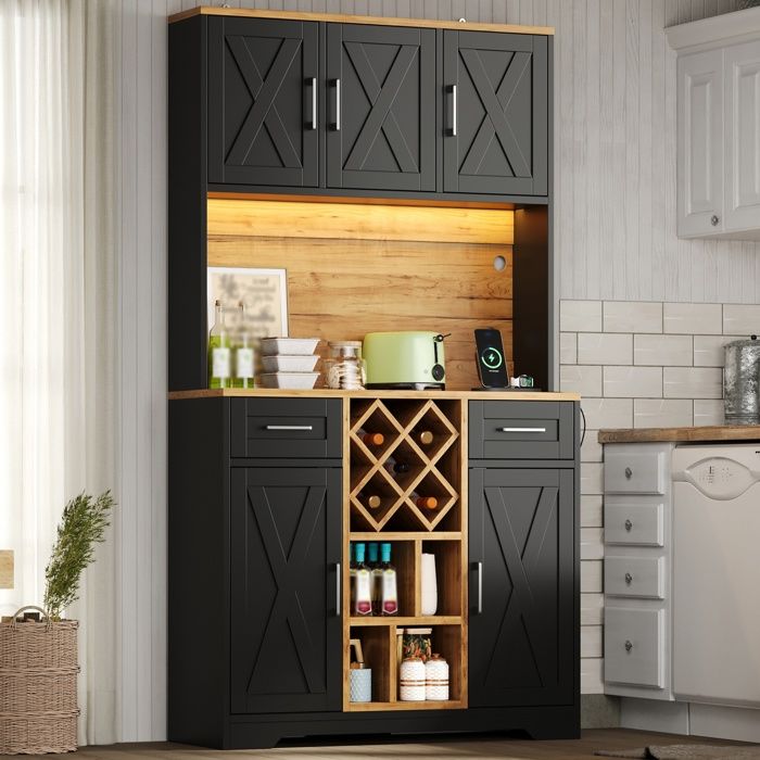 Buffet de cuisine 2 tiroirs avec LED USB en MDF multicolore 105 x 40 x 180 cm