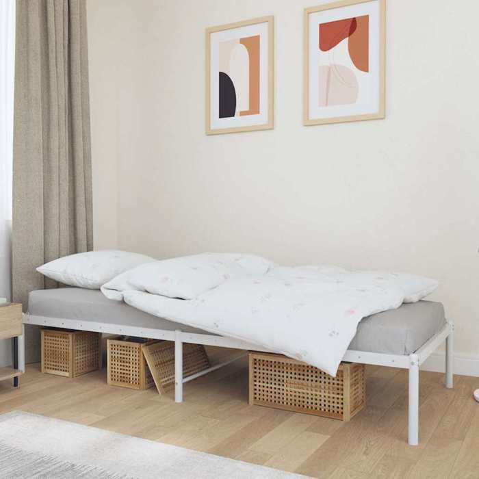 vidaXL Cadre lit métal blanc 75x190 cm structure légère design épuré chambre compacte moderne