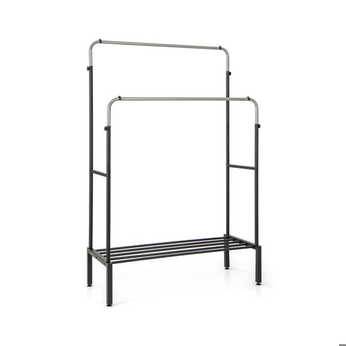 Gain de place portant vêtements double tringle hauteur réglable sur 2 niveaux étagère à chaussures robes et manteaux