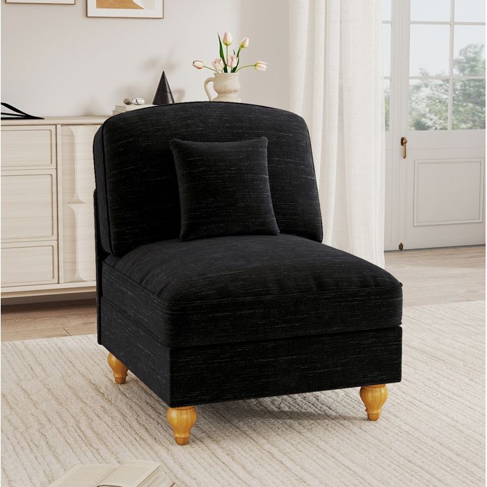 Fauteuil 1 place fixe en chenille sans accoudoirs - TCQPZ - avec 1 coussin moelleux noir 78 × 83 5 × 93 cm