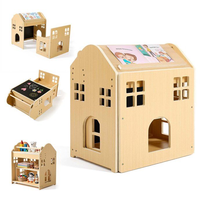 Set de Table et Chaise de Sevrage Montessori 3 en 1 Angles 0° et 35° Table dActivités et Tabouret en Bois pour Tout-petits 1-5 Ans