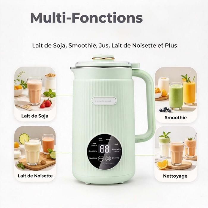 Machine à Lait de Soja Automatique 1200ml - Blender Chauffant 2 en 1 Jus Soupes Bouilloire 800W Facile à Nettoyer