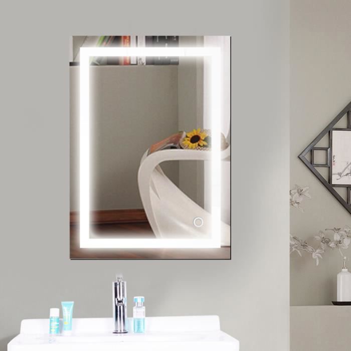 Miroir Lumineux à LED pour salle de bain 50*70 cm - LAIZERE - Blanc froid -  Aluminium - Commutateur tactile - Cdiscount Maison