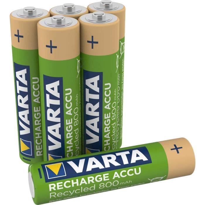 VARTA Piles rechargeables AAA, lot de 4, Recharge Accu Recycled, 800