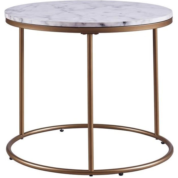 Table D Appoint Ronde En Bois Effet Faux Marbre Pieds Metal Dore