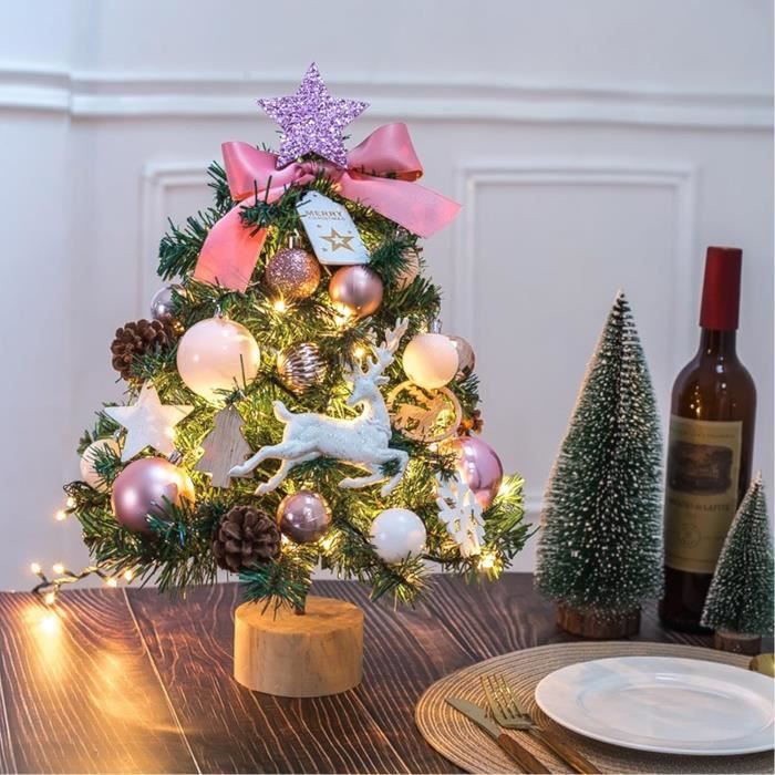 Mini Sapin De Noël 60 Cm Avec LED - Décorations Incluses, DIY, Pour Table, Bureau, Vitrine