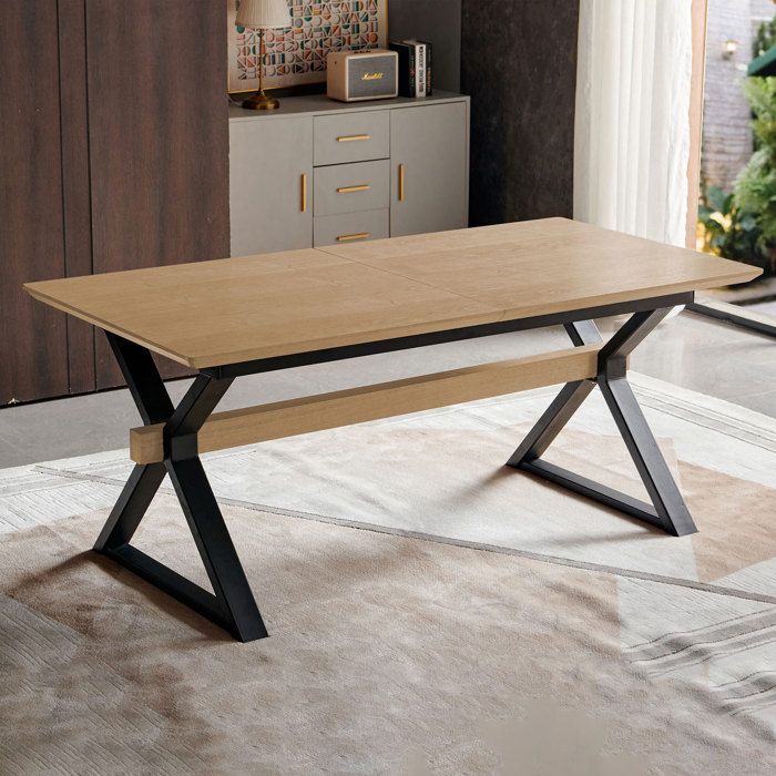Table à manger extensible 180-300 cm pieds en métal noir - VENTER