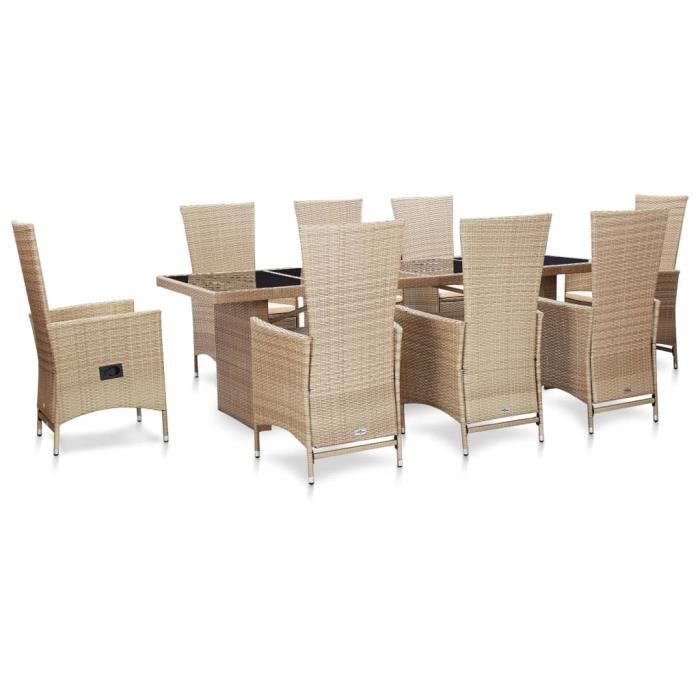 Salon De Jardin Avec Coussins 9 Pcs Resine Tressee Beige 2 Abi Cdiscount Jardin