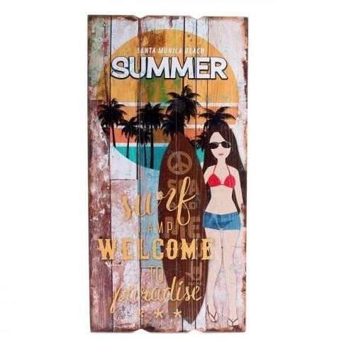 Tableau Surf Vintage – Cadre Bois, 60x30 Cm, Thème Mer été, Neuf