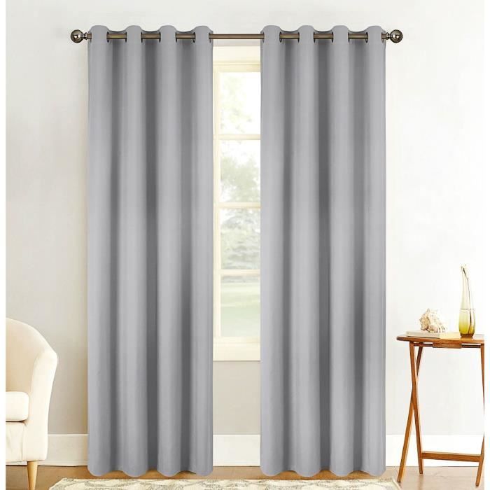 Hometrend Paire De Rideaux Obscurcissant Unie 140 X 260 Cm Gris Clair Achat Vente Rideau Cdiscount