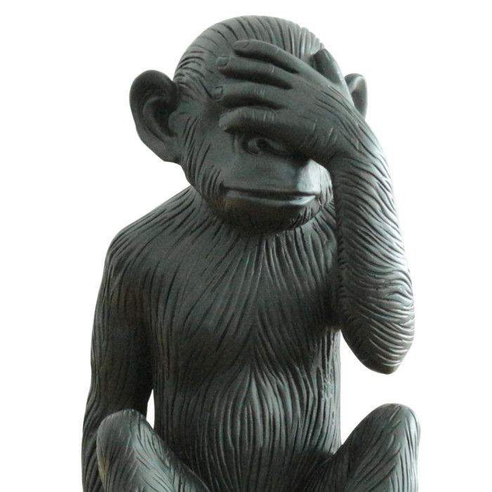 Singe avec main sur les yeux en résine noire mate H39 cm - RAFIKI