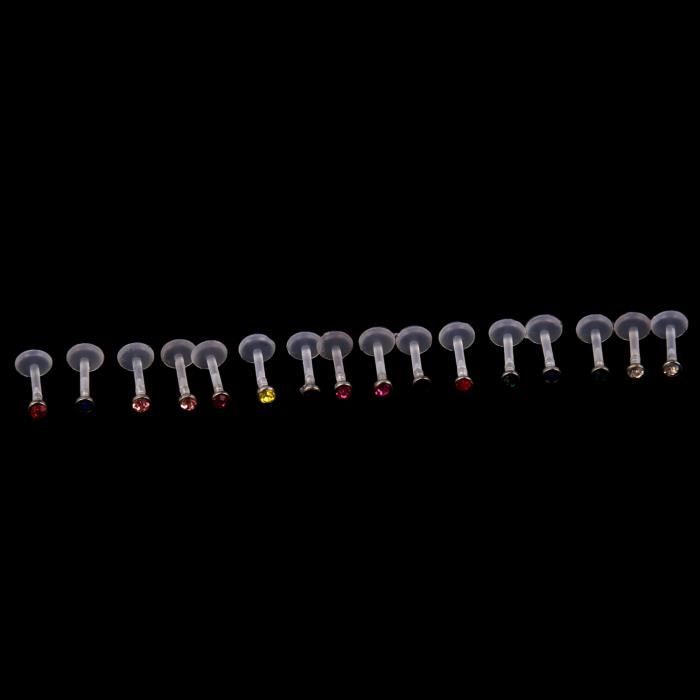 Set De 5 Piercings Labret, Tragus, Monroe - Strass Zircone - Diamètre 3mm - Acier Inox