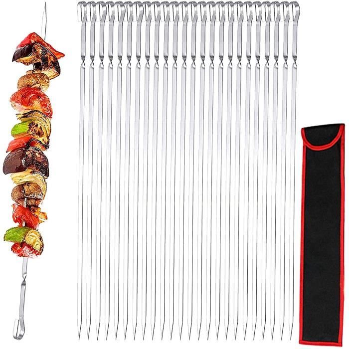 4 Brochettes Barbecue Inox 60cm | Piques Réutilisables Avec Poignée | Accessoire Gril Parfait