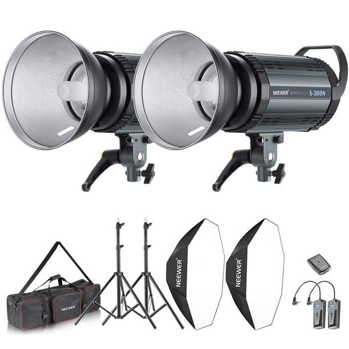 Parapluie, 1 Q600N Softbox, 2 Pied, 600W Flash avec Déclencheur, 2 2 2 Abat-Jour, 2 Neewer 1200W Flash Studio Strobe Kit Eclairage Photo: Etui pour Prise de Vue à Monture Bowens 