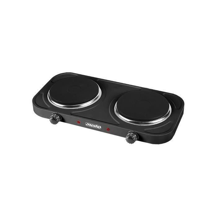 Mesko cuisini&egrave;re &agrave; deux br&ucirc;leurs noir - 2000w - contr&ocirc;le de la temp&eacute;rature du thermostat