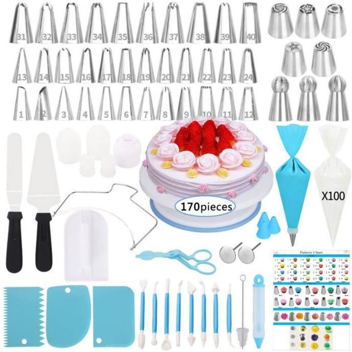 Plateau Tournant De Gateau Kit De Patisserie Inclure Gateaux Tournant Poches Et Cuisine Decoration De Gateaux Outil 170pcs Set Cdiscount Maison