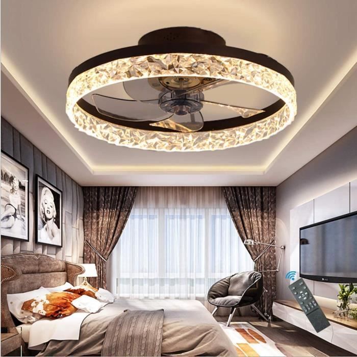 Ventilateur De Plafond Avec Lumière LED Et Télécommande - 30W, Silencieux, Pour Chambre à Coucher - Ampoule E27 Incluse