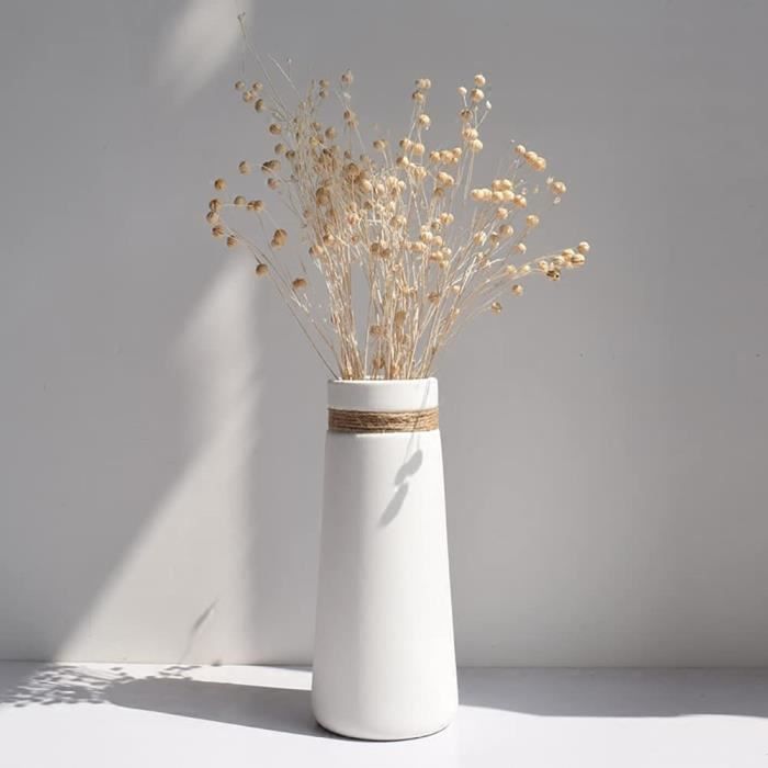 Pevfeciy Vase Blanc Ceramique Haute 21cm,S Vases Fleurs Sechees pour Salon Maison Bureau Vase Decoratif Design Table