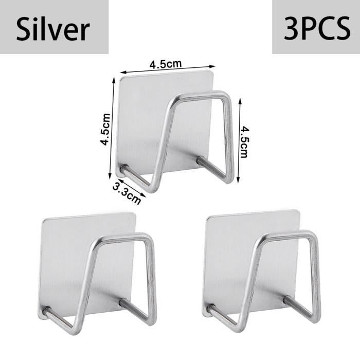 Étagère Bibliothèque Porte-éponge Adhésif en Acier Inoxydable pour Évier de Cuisine Étagère T1 Étanche Accessoires - 3pc Silver[A]