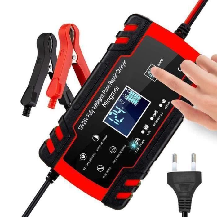 Chargeur De Batterie Intelligent 25A - 12V/24V - Pour Voiture, Moto, Tondeuse - Écran LCD