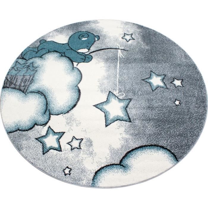 Ayyildiz Tapis Chambre d´Enfant Ours la pêche aux étoiles Nuages Gris-Blanc-Blue 80x150 cm
