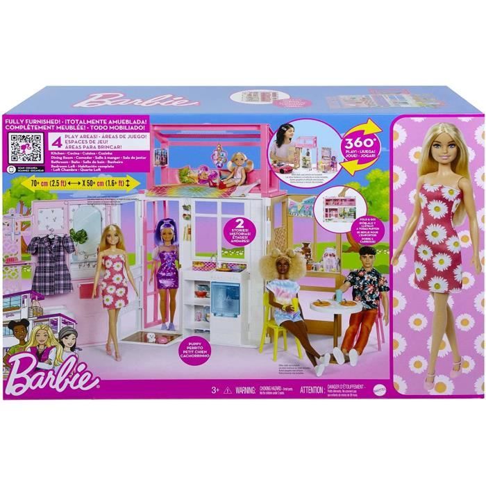 Coffret Barbie la Maison Transportable et 1 Poupee Mannequin avec 17  accessoires Set Jouet Fille et 1 Carte Offerte - Cdiscount Jeux - Jouets